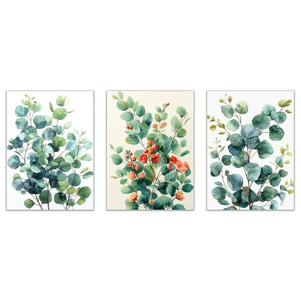 3pcs Set Green & Mint Eucalyptus Leaf Wall Art Canvas Unframed/Framed
