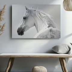 Elegant White Horse Canvasminimalist High-Contrast Horse Portrait Art Wall Art