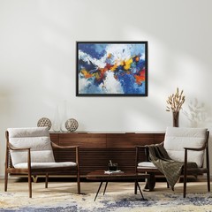 Bold Colorful Abstract Expressionist Painting, Dynamic Red Blue and Yellow