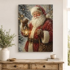 Vintage Santa Claus Canvas Wall Art Christmas Holiday Decor Rustic Santa Print