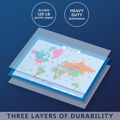 3 Pack – USA & World Map for Kids + Solar System Poster 18″ X 24″, LAMINATED