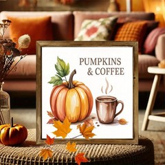 Pumpkin & Coffee Fall Decor Sign Rustic Farmhouse Wall Home Decor