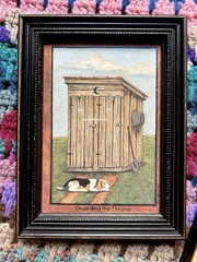 Cottage Core Shabby Novelty Outhouse Framed Hanging Art Bathroom Art Farm Dog