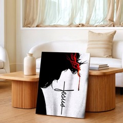 Wall Art Jesus Crown of Thorns Blood Drip Faith Cross Christian Canvas Print