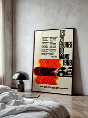Le Mans 1966 24h Poster Porsche Vintage Motorsport Race Car Wall Art Print Decor