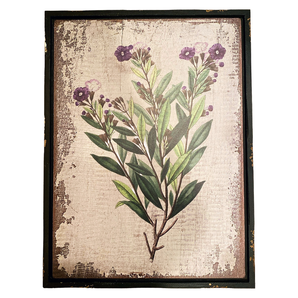 Framed Flower Wall Decor Botanical Wild Indigo Branch Print on Wood