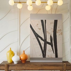 Abstract Organic Black Shapes Canvasvertical Stripes On Distressed Beige