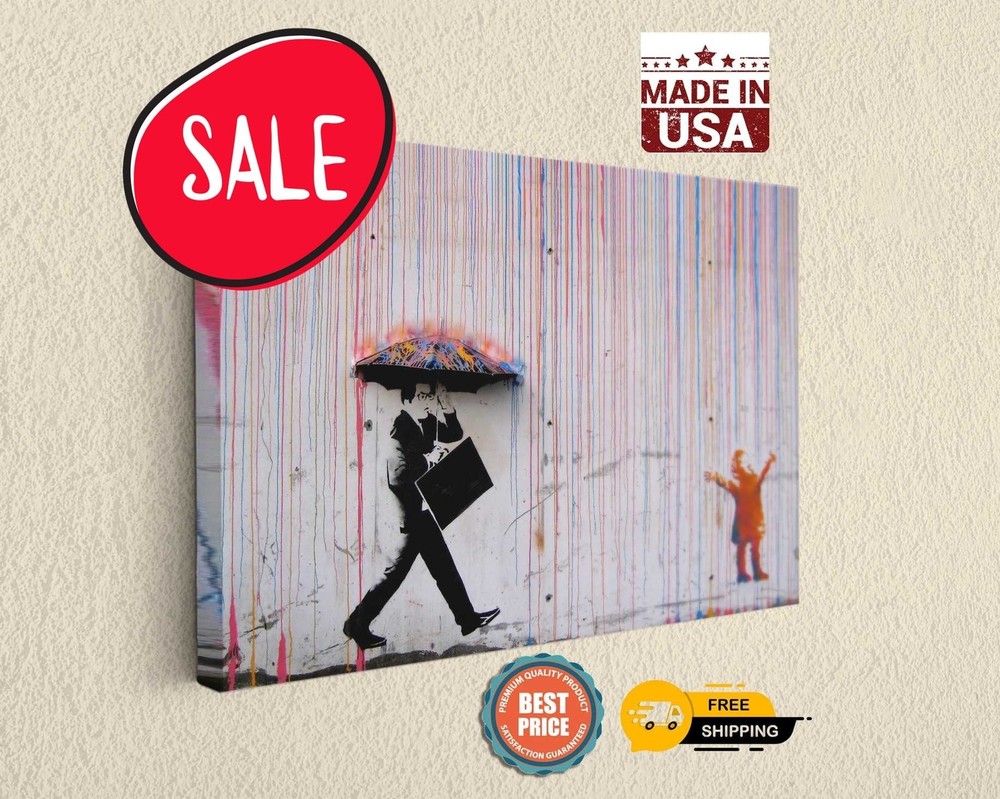 Banksy Colored Rain Canvas Print – Ready to Hang Wall Art for Home Decor
