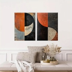 2pcs Bold Brown Black Red Beige Golden Wall Art Canvas Unframed