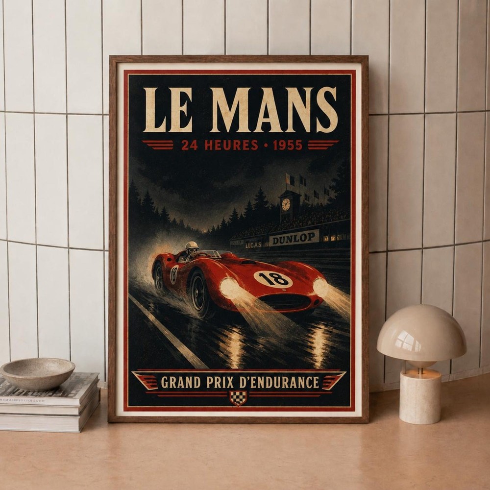 Le Mans 1955 Vintage Race Car Print – Retro Motorsport Wall Art Poster