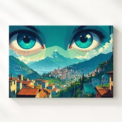 Eyes Of The Valley Canvas Surreal Landscape With Turquoise Gaze Wall Art
