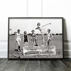 Flapper Girls Playing Golf, 1920s Vintage Women Sports Wall Art Poster Print