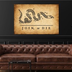 Join or Die Flag American Canvas Wall Art, Patriotic RattlesnakePrint – 5 Sizes