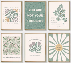 6 Pcs Mental Health Wall Art Psychology Therapy Motivational Quotes Green abs…