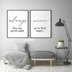 Always Kiss Me Good Night Never Go to Bed Angry, Set of 2 Prints, Minimalist Art