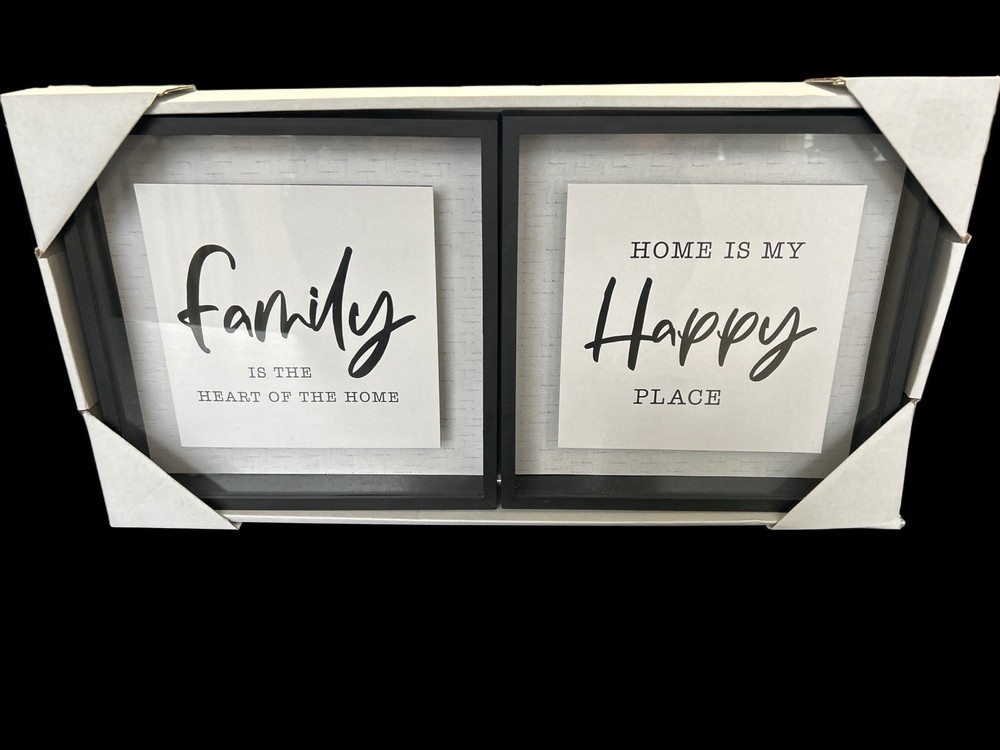 Framed Wall Art Decor Set “Family” “Home” Black Shadow Box Style Modern New