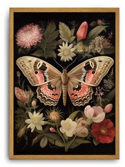 Vintage Framed Wall Art Butterfly Floral Canvas Wall Art Prints Boho Botanica…