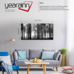 Foggy Forest Canvas Art – Large Black and White Nature Landscape 24″ X 48