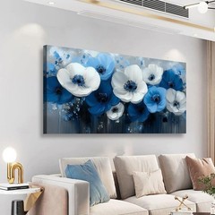 Blue and White Flower Canvas Wall Art Canvas Painting Poster,DIY Framed 24″x48″