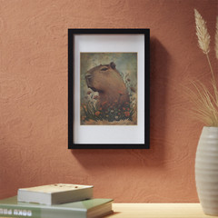 Retro CAPYBARA FLOWER Wall Art, Botanical Floral Wildlife Rodent Nature Poster