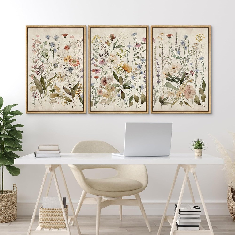 Wall26 Colorful Wildflowers Wall Art Floral Framed Canvas Prints Set of 3