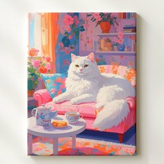 Floral Lounge Cat Canvas Cozy Decorative Living Room Wall Art Some Homes