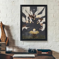 Canvas Art Framed Angels Worship Baby Jesus Vintage Religious Wall Decor