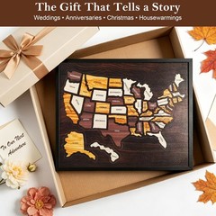 Wooden USA Travel Map Puzzle, United States Journey Tracker with Removable 50 St