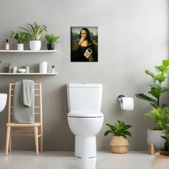 Mona Lisa with a Twist – Vintage Humor Canvas Wall Art for Your Bathroom, 12×16