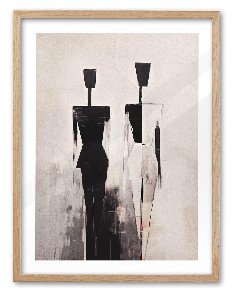 Contemporary Abstract Figures Framed Wall Art, 12×16 in OAK Wood Modern Minim…