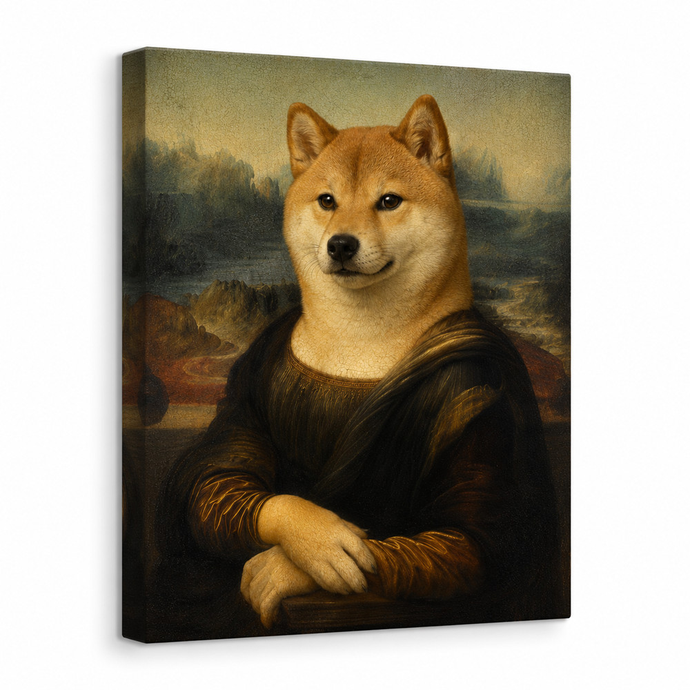 Personalized Shiba Inu Mona Lisa Canvas Print Funny Dog Meme Art Dog Dad Gift