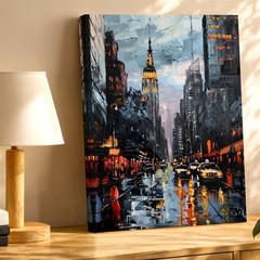 Wall Art Abstract New York City Street Skyline Rainy Night Canvas Painting Decor