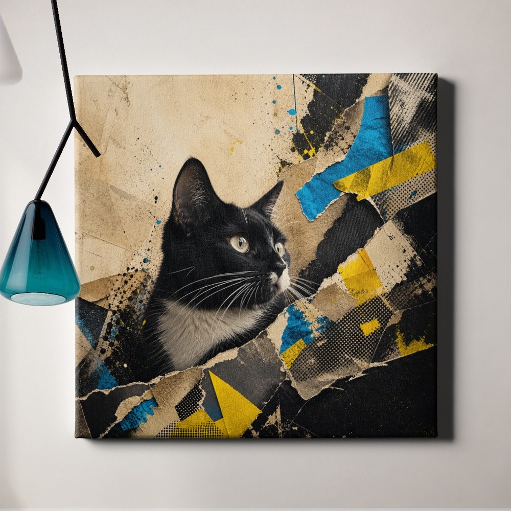 Tuxedo cat street collage with grunge texture Art Print