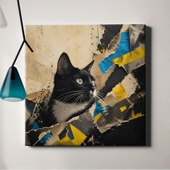 Tuxedo cat street collage with grunge texture Art Print