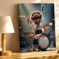 Wall Art Wild Drummer Puppet Animal Playing Drum Set Concert Stage Poster Print