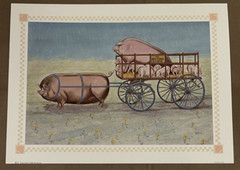 New Porker Express Pig Pulling Wagon Poster Print 9×12 Bygones Humor 1986
