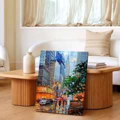 Wall Art City Street Rainy Urban Painting Skyscraper Lights Canvas Print Decor