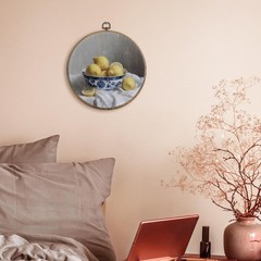 Lemon Chinoiserie Round Wall Art Decor Framed, Blue and White Chinoiserie Bow…