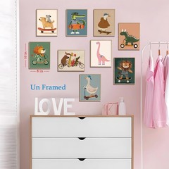 Kids Room Wall Art Set of 9, Funny Cute Cartoon Animal Canvas Prints, Nursery…