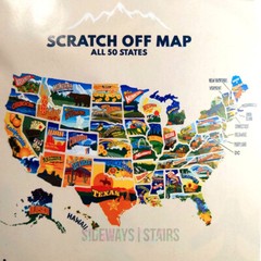 USA SCRATCH OFF MAP POSTER wood frame hanger state postcard art travel souvenir