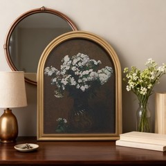 Gold Vintage Flower Arched Wood Framed Wall Art – Moody Floral Canvas Picture…
