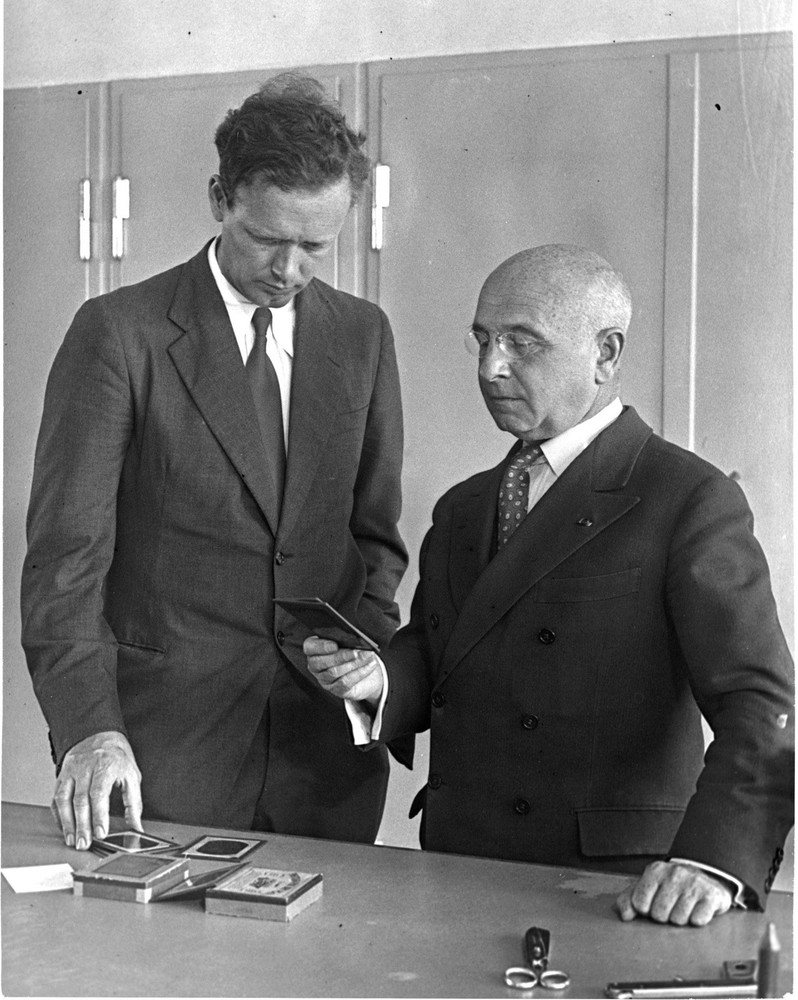 Charles Lindbergh and Alexis Carrel in Copenhagen, Denmark. Photo 8.5×11