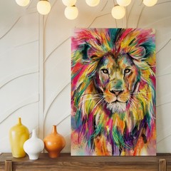 Colorful Lion Face Abstract Canvas Wall Art Vibrant Animal Print Home Decor