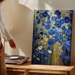 Blue And White Floral Canvas Wall Art Modern Abstract Flower Garden Decor Print