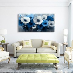 Blue and White Flower Canvas Wall Art Canvas Painting Poster,DIY Framed 24″x48″