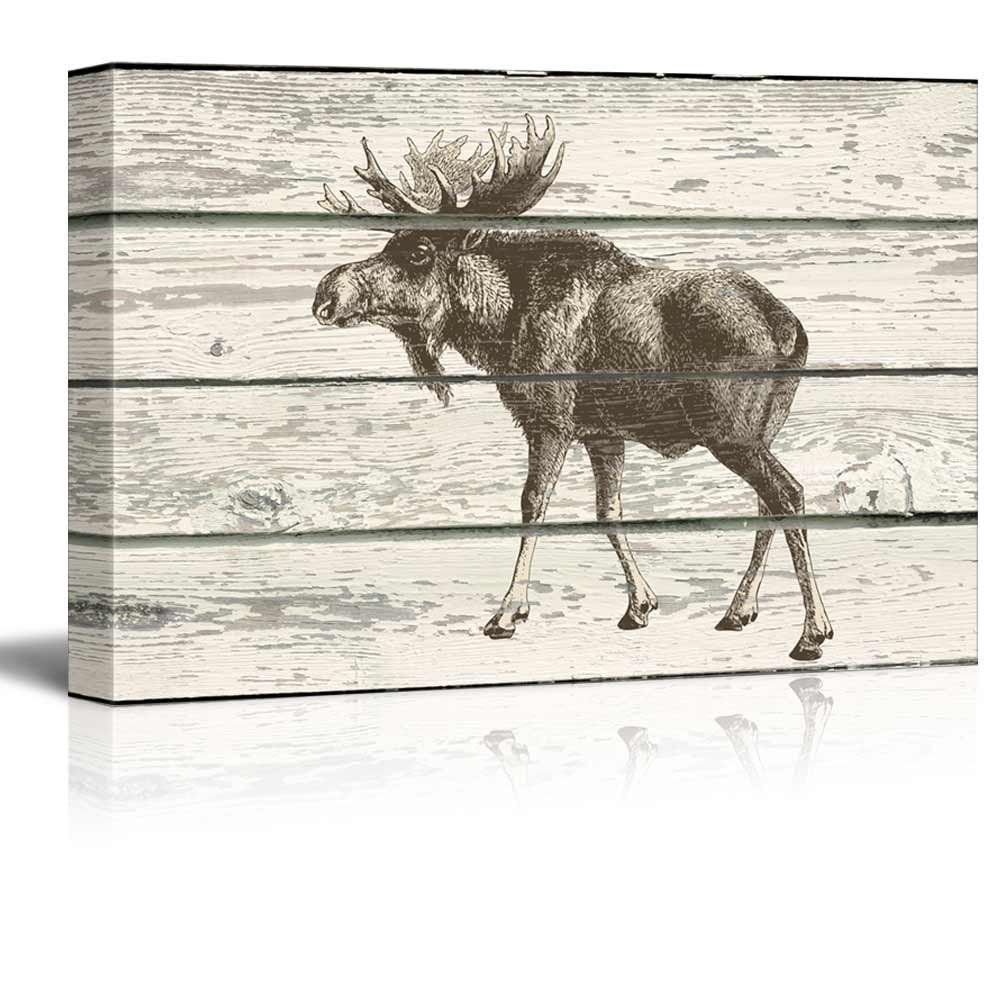 Sketched Drawing of a Moose on a Rustic Background – Canvas Art – 12×18 inches