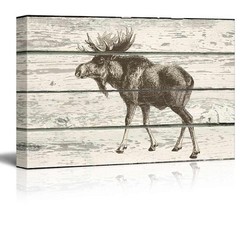 Sketched Drawing of a Moose on a Rustic Background – Canvas Art – 12×18 inches