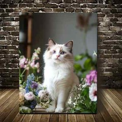 Cute Ragdoll Cat Kitten with Flowers Painting Metal Print Ready to Hang