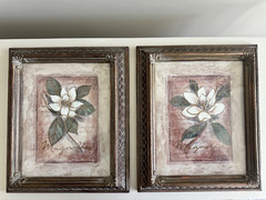 Set of 2 Magnolia Floral Print Home Interiors Framed Wall Art Decor 10 x 12.5″