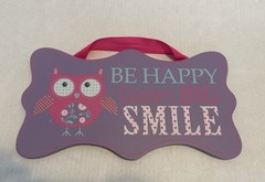Be Happy Dream Big Smile Owl Hanging Wall Art Purple Pink Kids Bedroom Playroom